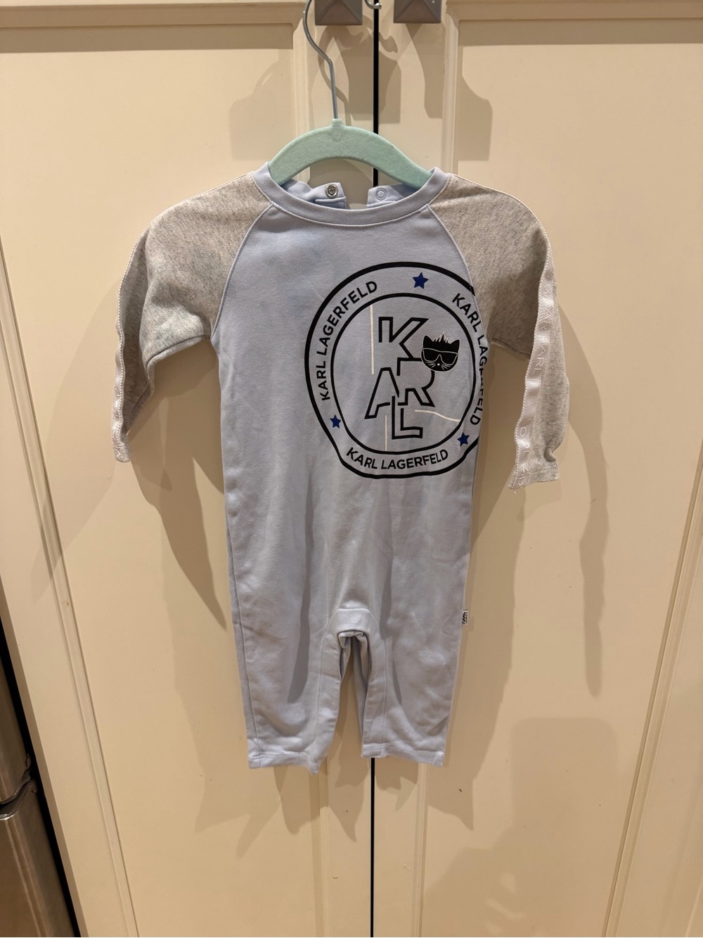 Karl Lagerfeld 6m Light Blue and Heather Gray Logo Romper